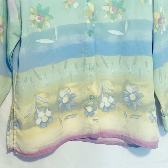 SeaSuns Blouse Pastel Floral Long Sleeve Button Up - Picture 4 of 8